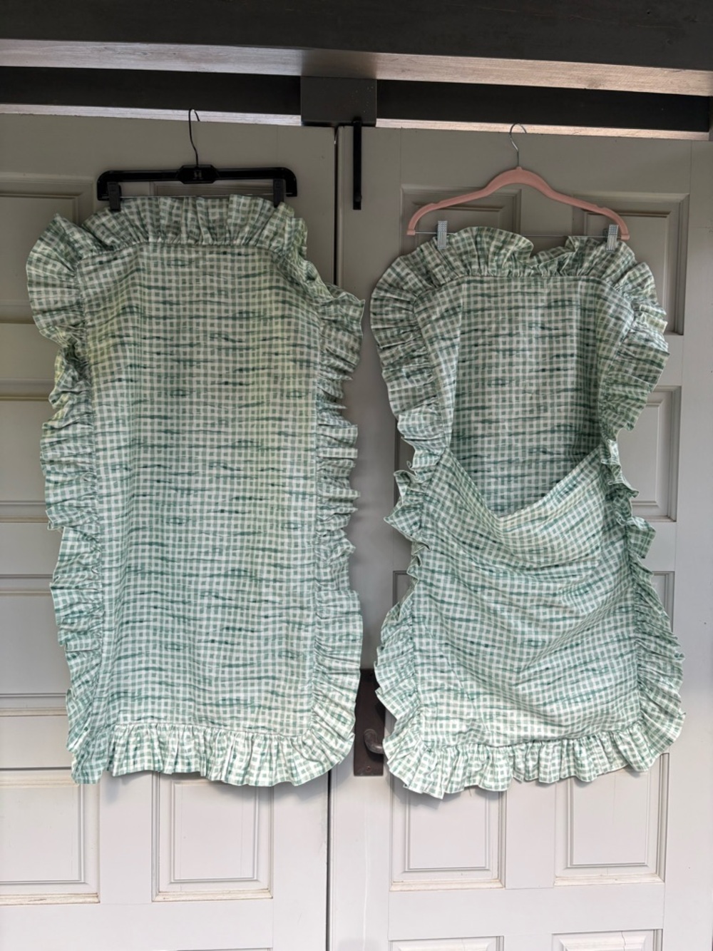 Sage Green & White Gingham Check Cotton Ruffle King Size ♥️ Set of 2 Pillowshams